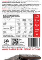 Load image into Gallery viewer, Eat Me 100% New Zealand Whey Protein WPC Cheeky Chocolate Nutritional Information