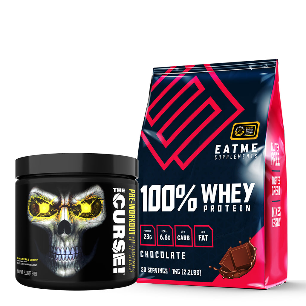 JNX Sports The Curse Pre-workout 50 serve and Eat Me Supplements Premium Whey Protein 1kg Informed Sports Certified 