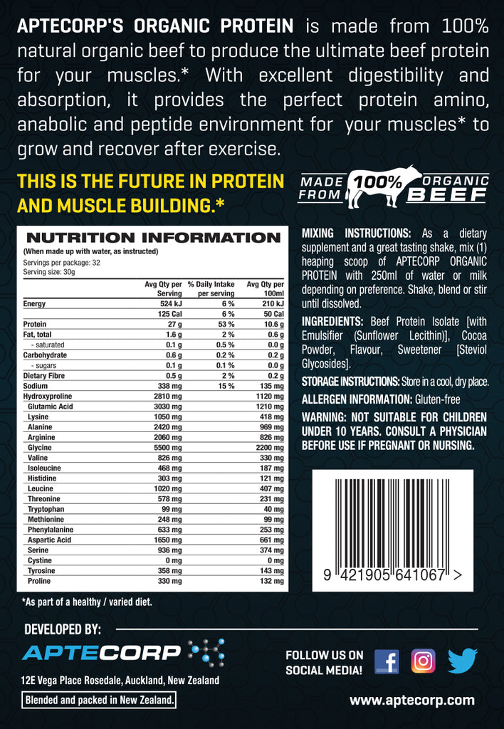 Aptecorp Dairy-Free Organic Protein Double Chocolate Nutritional Information