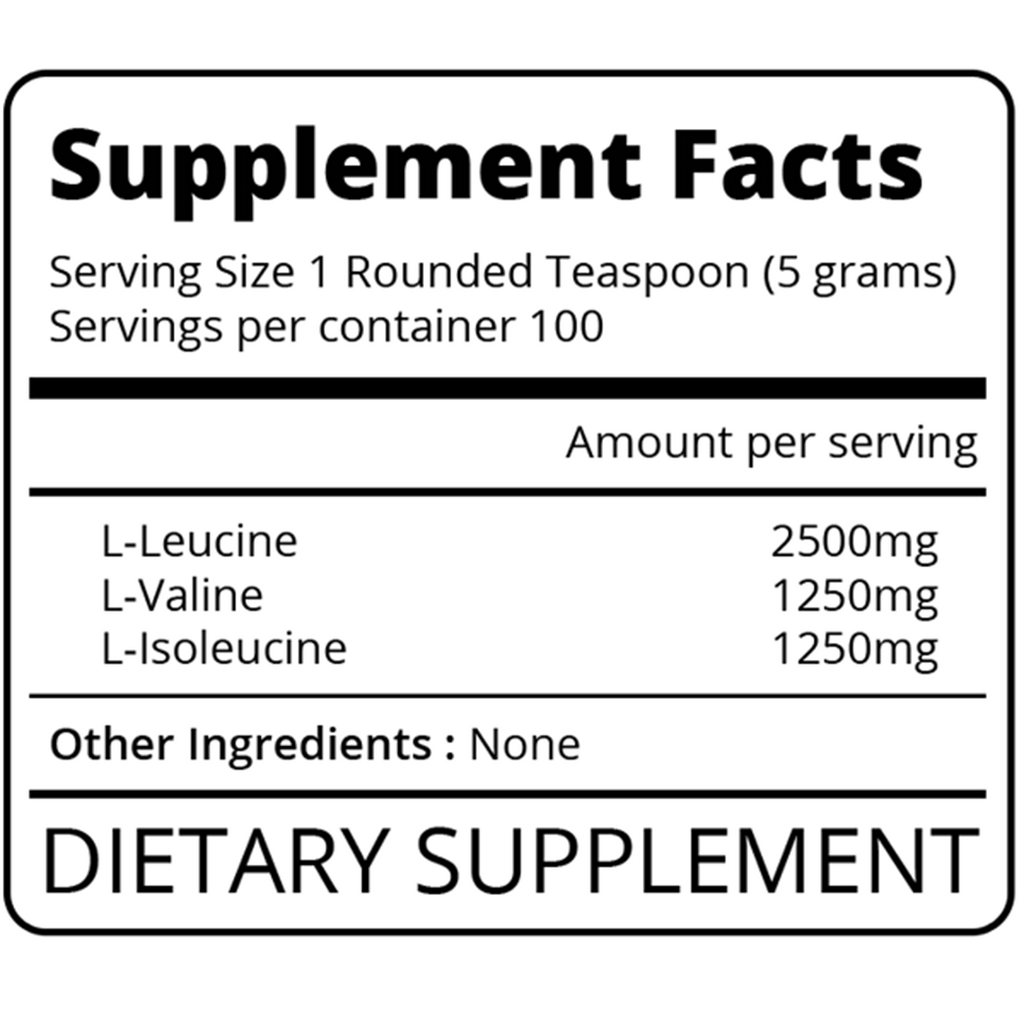BCAA Branched-Chain Amino Acids Supplement Facts L-Leucine, L-Valine, L-Isoleucine 