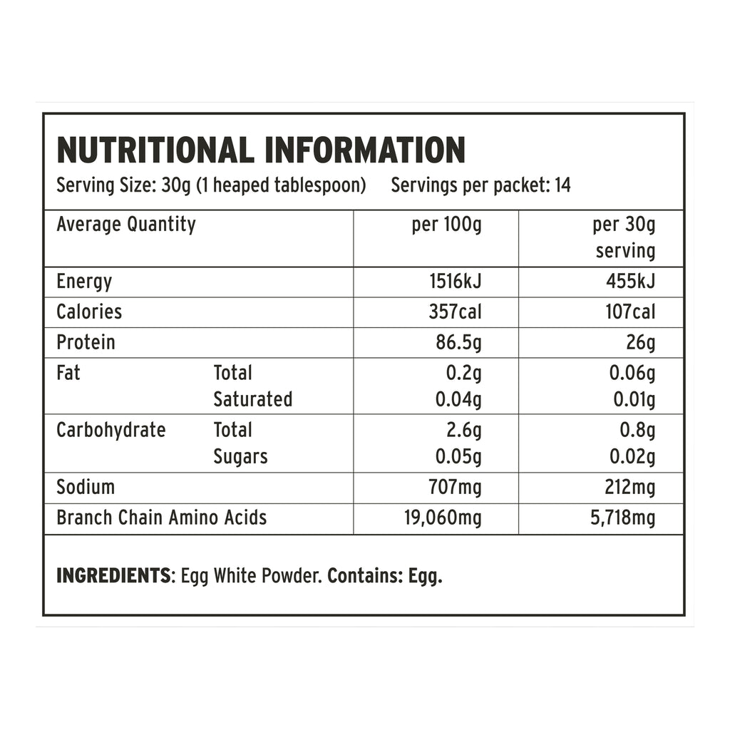 Egg White Protein Nutritional Information 420g Tub