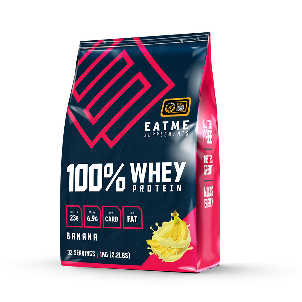 Eat Me Pemium 100% Whey Protein 1kg Banana flavour Informed Sport Certified
