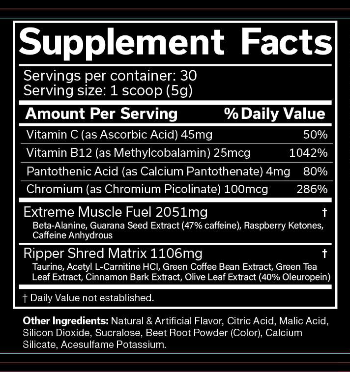 JNX Sports The Ripper! Fruit Punch Supplement Facts