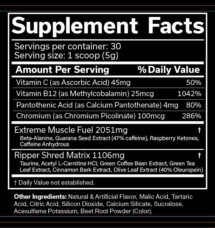 JNX Sports The Ripper! Sour Strawberry Supplement Facts