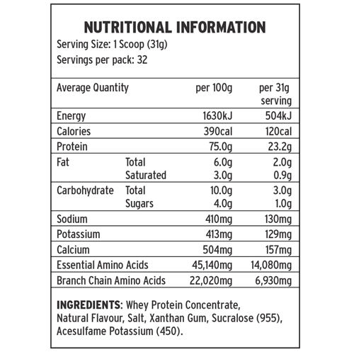 Nutritional Information Premium 100% Whey Protein Vanilla flavour