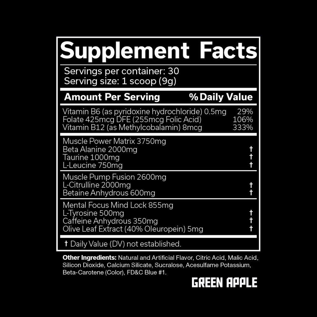 JNX The Shadow! Green Apple Supplement Facts
