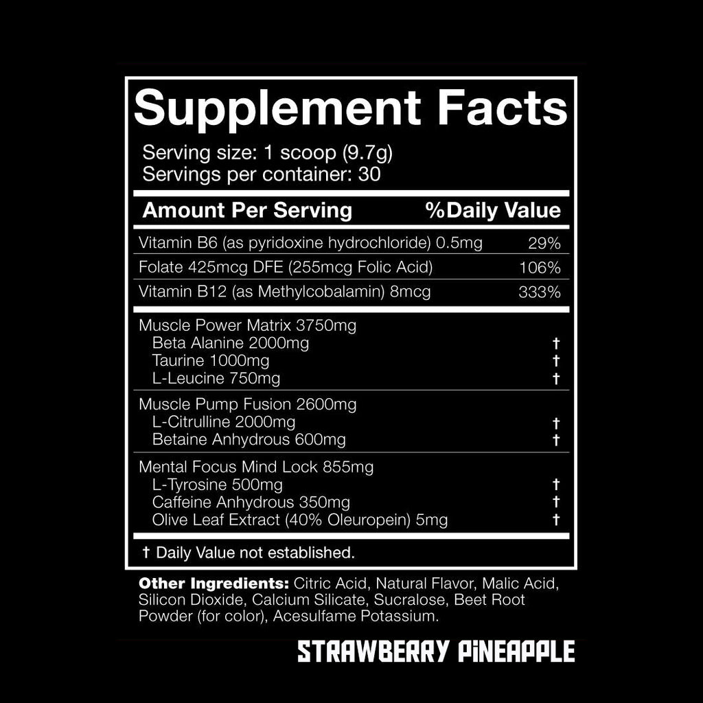 JNX The Shadow! Strawberry Pineapple Supplement Facts
